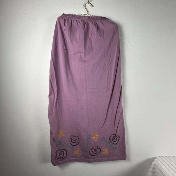 Vintage Blue Fish Hand Printed Organic Cotton Maxi Skirt Size 1 Purple Pull-On - Picture 2 of 8